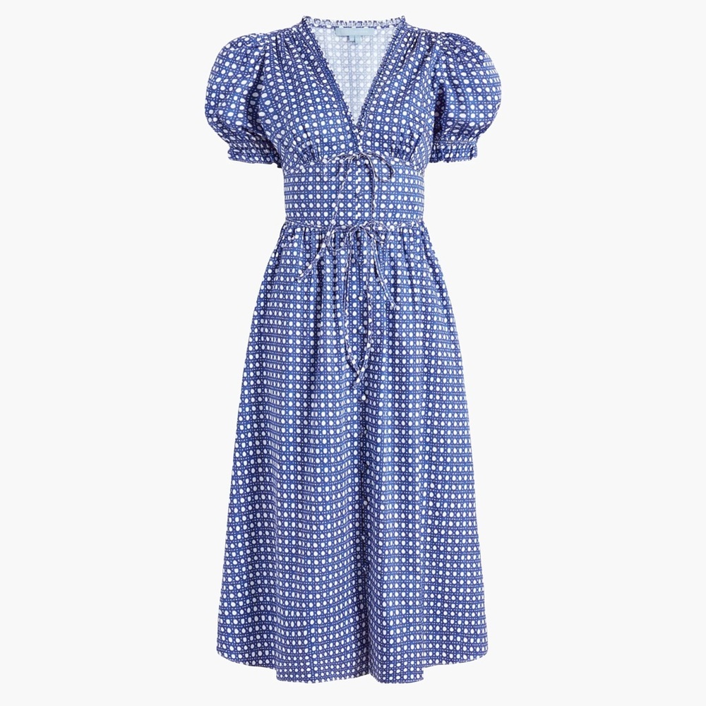 The Sabrina Dress - Blue Basketweave Cotton Sateen / Hill House / Large
